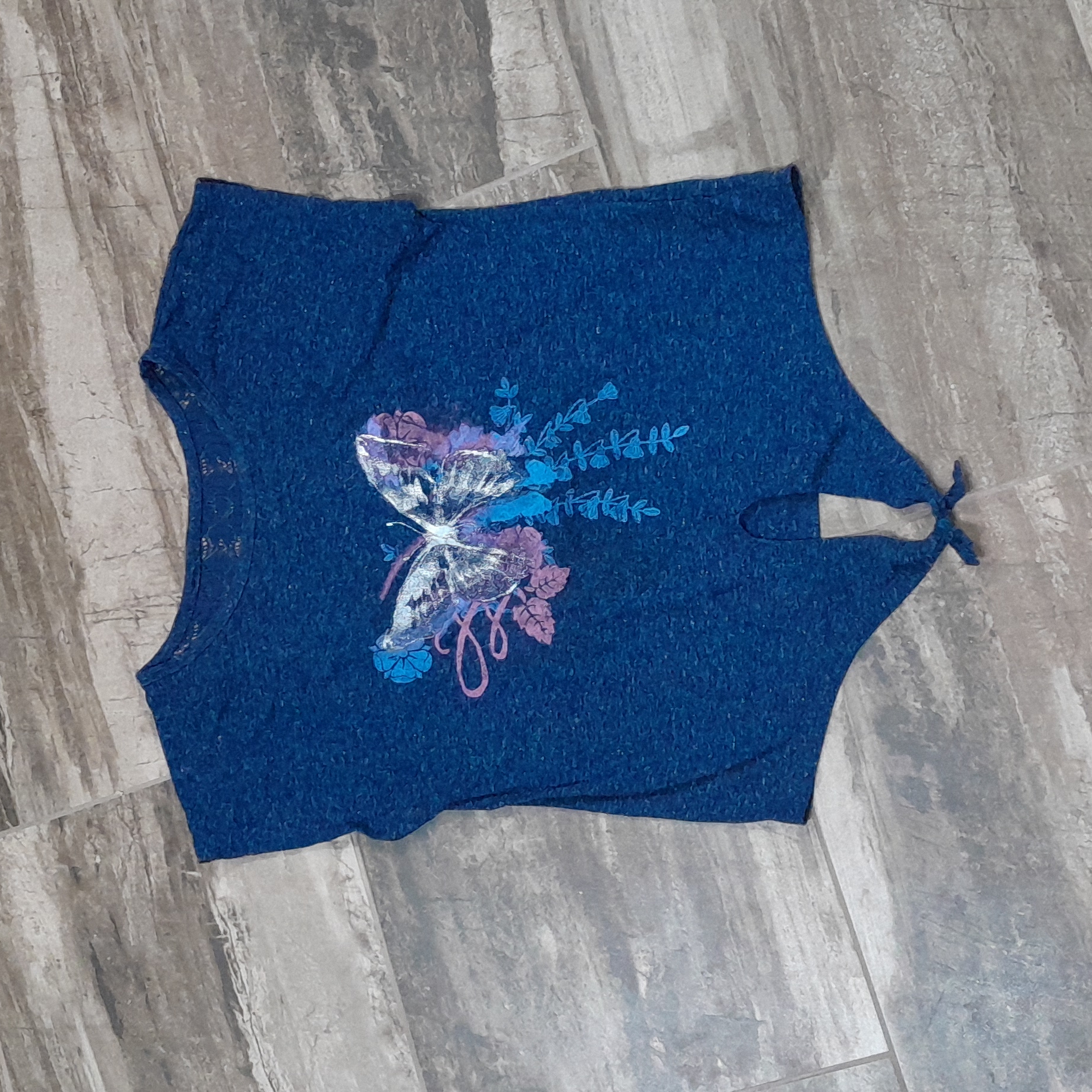 Girls Size Extra Large Arizona Jean Company Tie Front Top With Butterfly